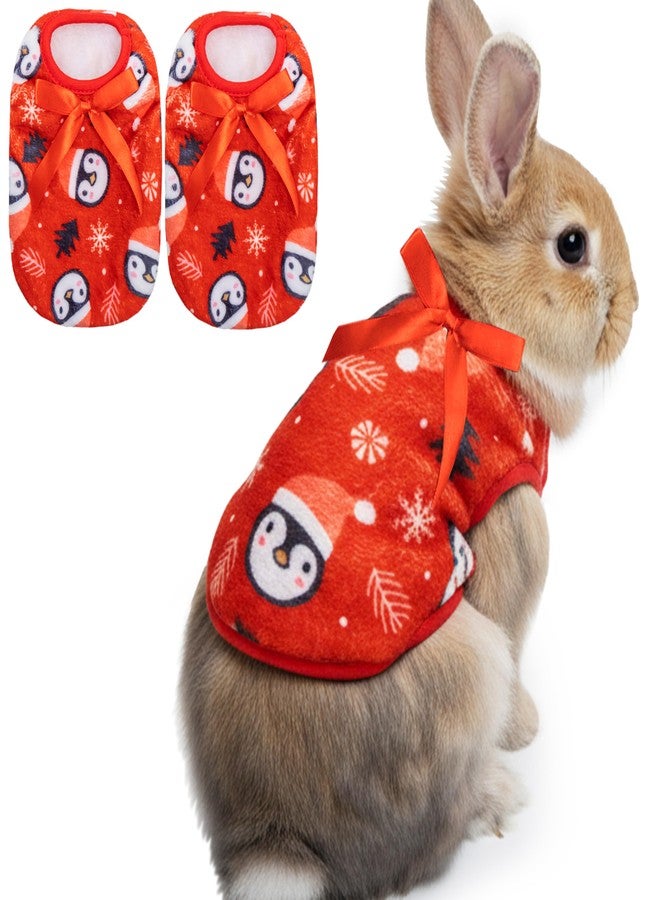 ORZECHKO Christmas Rabbit Costume, 2 Pack Red Cute Fleece Warm Holiday Small Animals Clothes Outfits Pet Vest T Shirt for Guinea Pig Bunny Ferret Kitten Puppy Chihuahua - Image 1